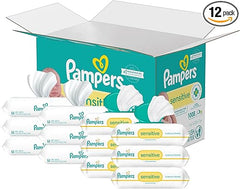 Pampers Sensitive Baby Wipes, Water Based, Hypoallergenic and Unscented, 8 Flip-Top Packs, 4 Refill Packs (1008 Wipes Total) Retailxpres
