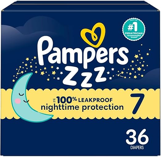 Pampers ZZZ Overnight Diapers, Size 7 (41+ lbs), 36 Count, Nighttime Protection Disposable Baby Diaper, Night Time Leak and Skin Protection Retailxpres