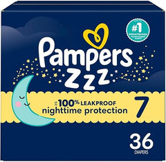 Pampers ZZZ Overnight Diapers, Size 7 (41+ lbs), 36 Count, Nighttime Protection Disposable Baby Diaper, Night Time Leak and Skin Protection Retailxpres