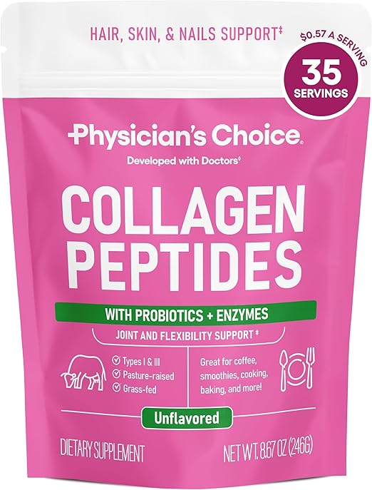 Physician's CHOICE Collagen Peptides - Hydrolyzed Protein Powder for Hair, Skin, Joints - Grass Fed, Non-GMO Retailxpres