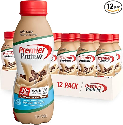 Premier Protein Shake, Café Latte, 30g Protein, 1g Sugar, 24 Vitamins & Minerals, Nutrients to Support Immune Health 11.5 fl oz, 12 Pack Retailxpres