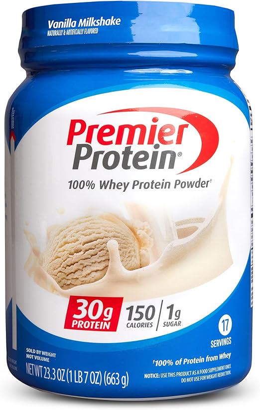 Premier Protein Powder, Vanilla Milkshake, 30g Protein, 1g Sugar, 100% Whey Protein, Keto Friendly, No Soy Ingredients, Gluten Free, 17 Servings, 23.3 Ounces Retailxpres