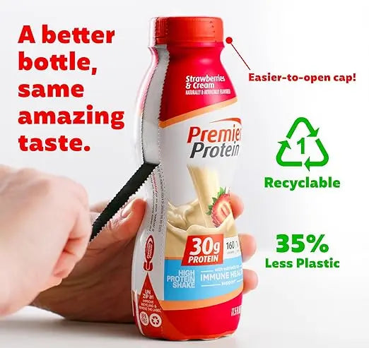 Premier Protein Shake, Strawberries & Cream, 30g Protein, 1g Sugar, 24 Vitamins & Minerals, Nutrients to Support Immune Health,11.5 fl oz Retailxpres