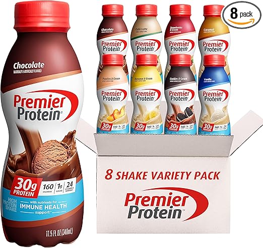 Premier Protein Shakes, 8 Flavor Variety Pack, 30g Protein, 1g Sugar, 24 Vitamins & Minerals, Nutrients to Support Immune Health 11.5 Fl Oz (8 Pack) Retailxpres