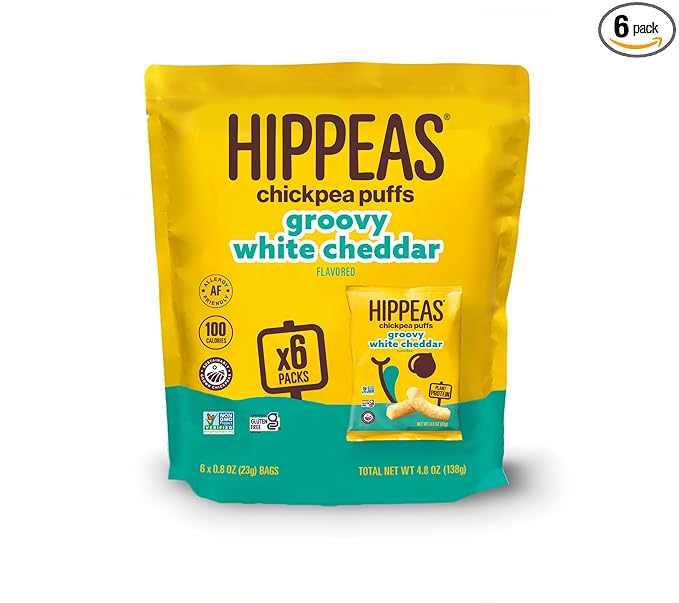 Hippeas Chickpea Puffs, Vegan White Cheddar, 0.8 Ounce (Pack of 6), 3g Protein, 2g Fiber, Vegan, Gluten-Free, Crunchy, Plant Protein Snacks Retailxpres