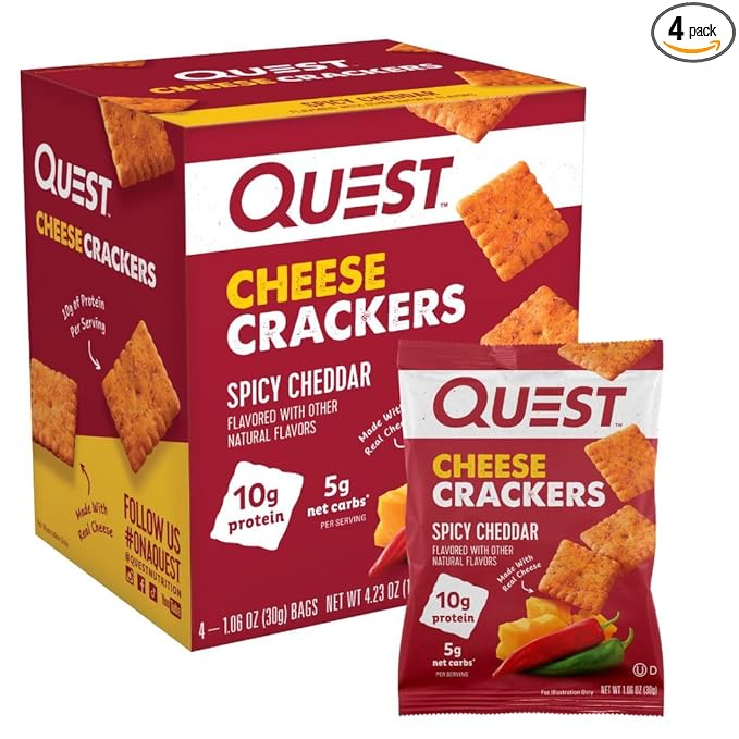 Quest Nutrition Cheese Crackers, Spicy Cheddar, 10g of Protein, Low Carb, Made with Real Cheese, 4 Count Retailxpres