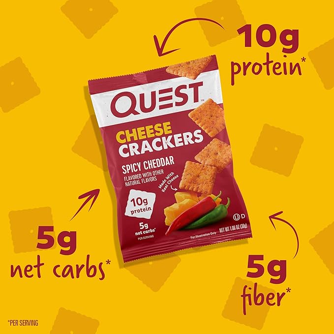 Quest Chips Nutrition Cheese Crackers, Spicy Cheddar, 10g of Protein, Low Carb, Made with Real Cheese, 4 Count Retailxpres