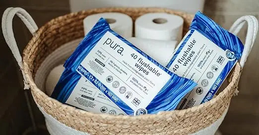 Pura Adult XL Flushable Unscented Wipes, 2 Packs of 40 Toilet Wipes (80 Wipes) Adult Wet Wipes, 99% Water & Aloe Vera, Personal Cleansing Wipes, Sensitive Skin Retailxpres