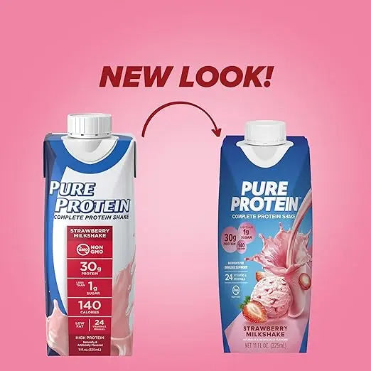 Pure Protein Strawberry Protein Shake, 30g Complete Protein, Ready to Drink and Keto-Friendly, Vitamins A, C, D, and E plus Zinc to Support Immune Health, 11oz Bottles, 12 Pack Retailxpres