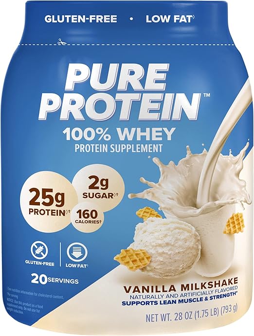 Pure Protein Powder, Whey, High Protein, Low Sugar, Gluten Free, Vanilla Cream, 1.75 lbs Retailxpres