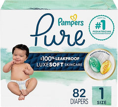 Pampers Pure Protection Baby Diapers, Size 1 (8-14 lbs), 82 Count, Up to 100% Leakproof, Premium Plant-based Skin Protection, Hypoallergenic Soft Diapers Retailxpres