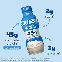 Quest Nutrition Vanilla Protein Shake, 45g Protein, 2g Sugar, 3g Net Carbs, Ready to Drink, Gluten Free, 4 Count Ifelshop