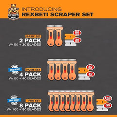 REXBETI Razor Blade Scraper Tool, 2 Pack Razor Scraper Set with Extra 80Pcs Razor Blades -30Pcs Metal and 50Pcs Plastic Blades, Cleaning Scraper Tool, Cooktop, Paint, Glass Scraper Retailxpres