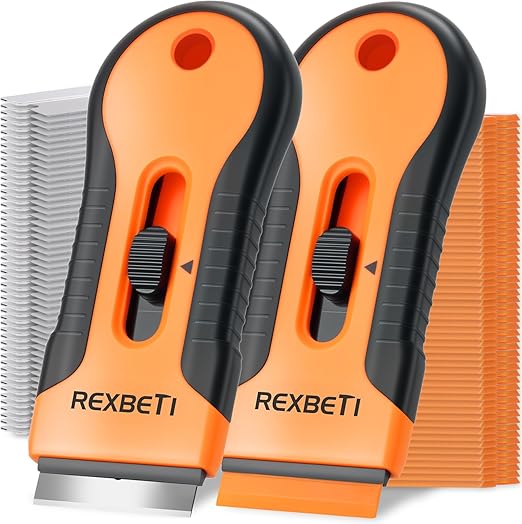 Razor Blade Scraper Tool, 2 Pack Razor Scraper Set with 80 Extra Blades – Metal and Plastic Cleaning Scraper for Glass, Cooktop, Paint and More Retailxpres