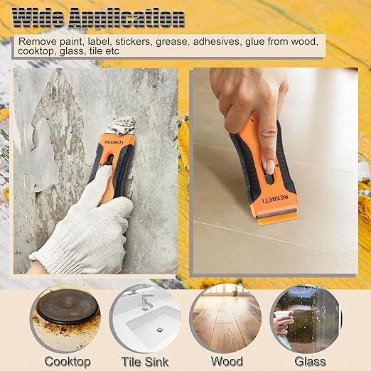 Razor Blade Scraper Tool, 2 Pack Razor Scraper Set with 80 Extra Blades – Metal and Plastic Cleaning Scraper for Glass, Cooktop, Paint and More Retailxpres