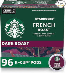 Box of Starbucks French Roast K-Cup pods with green and purple design.