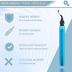 Deburring Tool with 12 High Speed Steel Blades, Deburring Tool 3D Printing, Deburring Tool for Metal, Resin, Copper, Plastic, PVC Pipes, 3D Printed Edges (1 Blue Handle) Retailxpres