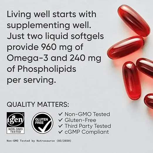 Sports Research® Total Omega-3 Fish Oil 2200mg - Made from Antarctic Krill w/Astaxanthin, Wild Sockeye Salmon & Alaska Pollock - 960mg of EPA & DHA - 120 Softgels Retailxpres