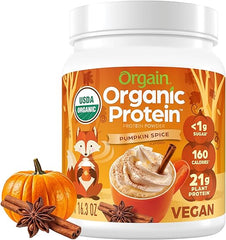 Orgain Organic Vegan Protein Powder, Pumpkin Spice - 21g of Plant Based Protein, Non Dairy, Gluten Free, 1g of Sugar, Soy Free, Kosher, Non-GMO, 1.02 Lb (Packaging May Vary) Retailxpres