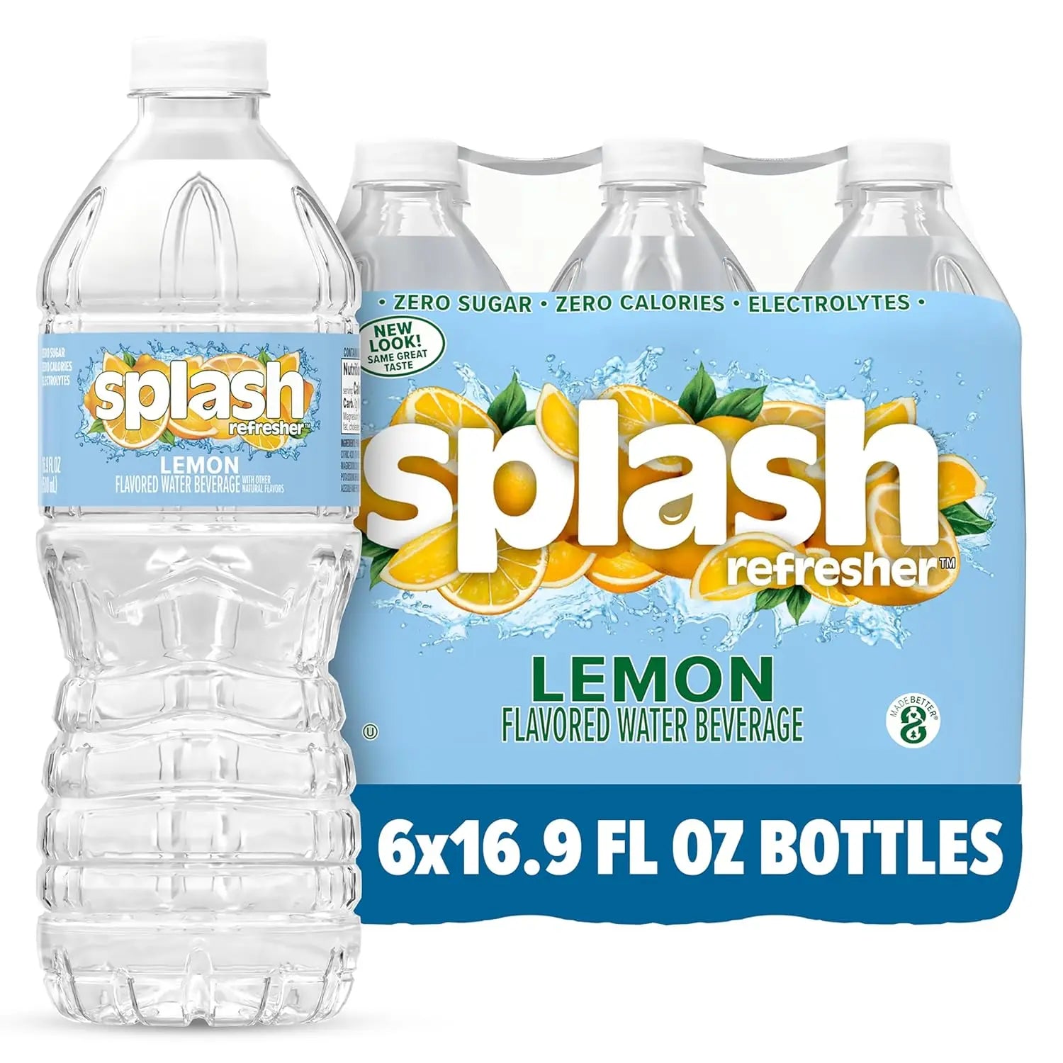 Splash Refresher Flavored Water Bottles, Lemon Flavor - 6-Pack, 16.9 Fl Oz - Refreshing Flavored Bottled Water with Electrolytes - Zero Sugar & Zero Calories Retailxpres