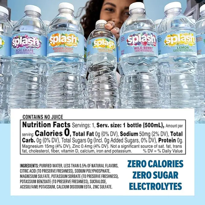 Splash Refresher Flavored Water Bottles, Lemon Flavor - 6-Pack, 16.9 Fl Oz - Refreshing Flavored Bottled Water with Electrolytes - Zero Sugar & Zero Calories Retailxpres
