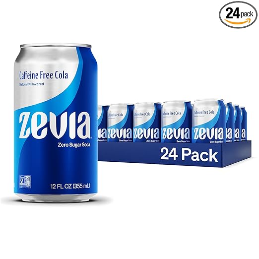Zevia Zero Sugar Soda, Caffeine Free Cola, 12 oz Cans (24-Pack) – Naturally Sweetened, Zero Calorie Sugar Free Soda - Non-GMO Project Verified, Gluten-Free, Vegan Retailxpres
