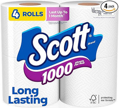 Scott 1000 Bathroom Tissue, Septic Safe, 1-Ply, White, 1,000 Sheets/Roll, 4 Rolls/Pack, 12 Packs/Carton (KCC10183) Retailxpres