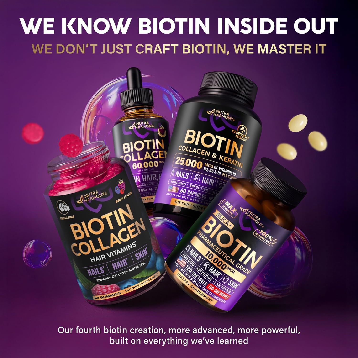 Biotin Gummies with Collagen - Hair Growth Support Skin, & Nail Strength - for Women & Men - Biotin 10000mcg | Keratin | Hyaluronic Acid | B-Complex | Saw Palmetto - Sugar-Free, Mixed Berry - 60 Gummy Ifelshop