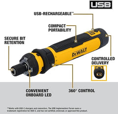DEWALT Cordless Screwdriver USB Rechargeable with FLEXDRIVE Control and Screwdriver Bit Set, Electric Screwdriver Cordless with LED Light (DWHT66719) Retailxpres