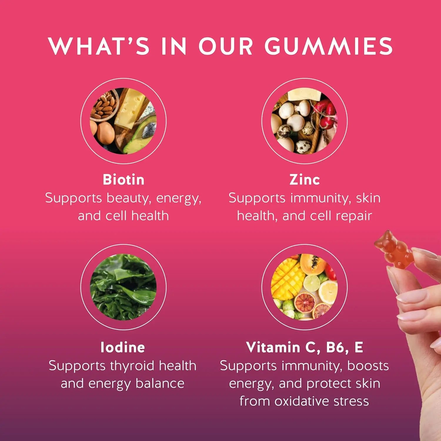 Biotin Gummies for Hair, Skin & Nails. 5,000 mcg High Potency Vegan Vitamins for Faster Hair Growth, Stronger Nails & Healthy Skin. with Vitamins C & E, 60 Gummies Ifelshop