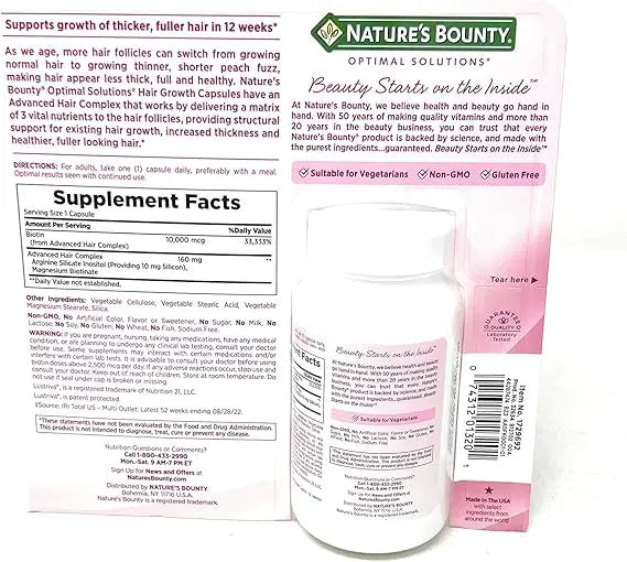 Nature's Bounty Hair Growth Supplement, 1 Per Day, Clinically Shown to Support Thicker, Fuller Hair, with Biotin, Silicon & Arginine, 90 Capsules Retailxpres