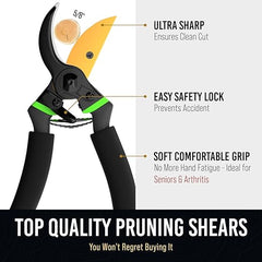 Ultra Sharp Japanese Steel Pruning Shears - Cuts 3X Easier, Weak Hand Arthritis Clippers, Rust-Resistant Titanium Coated Pruner, Effortlessly Cuts 3/4 Inch Retailxpres