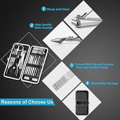 Nail Clippers Set Fingernail and Toenail Clipper Cutters, Manicure Pedicure Kit 18 Pieces Stainless Steel Professional Grooming Kits, Nail Care Tools with Luxurious Travel Case Retailxpres