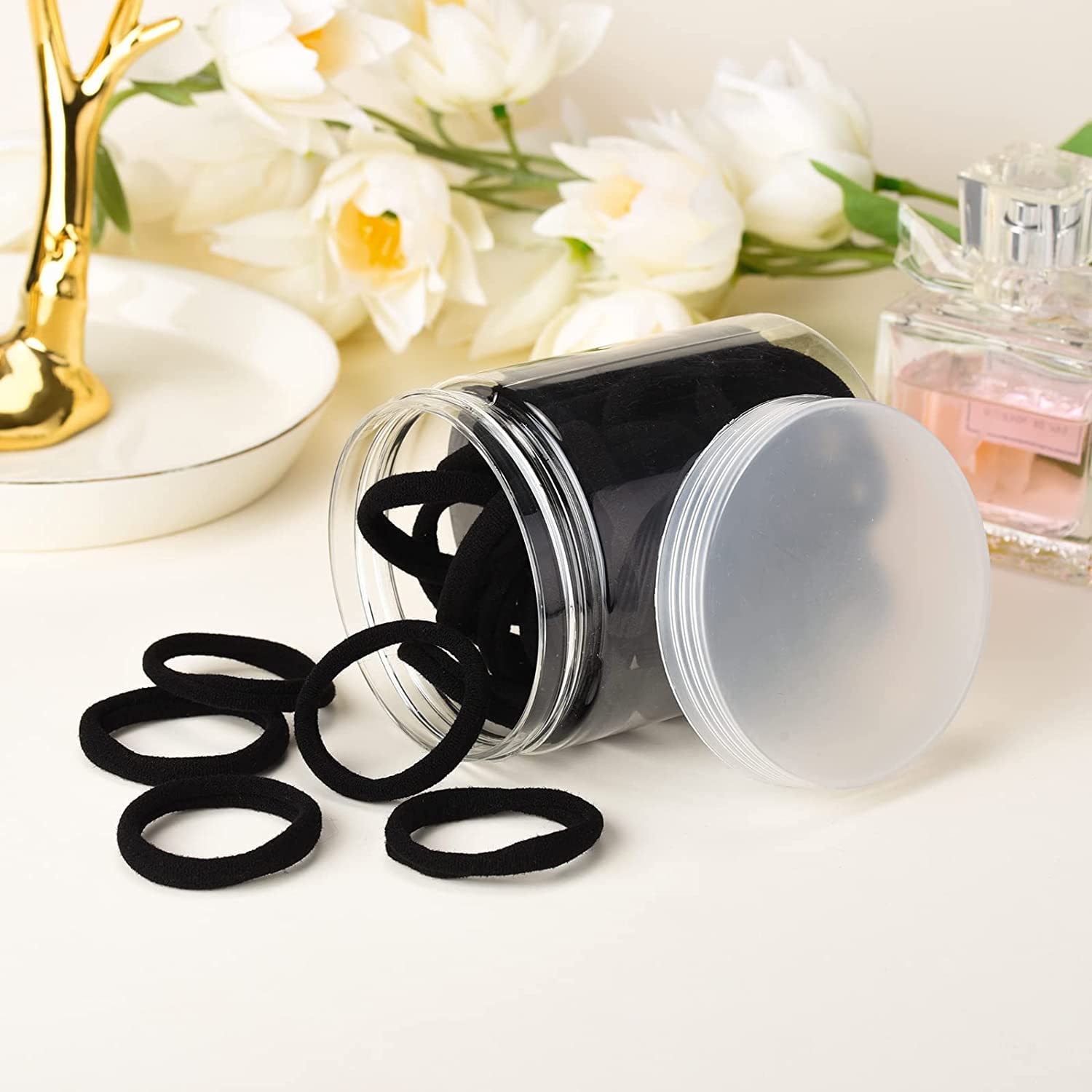 50PCS Black Hair Ties Cotton Seamless Ponytail Holders – No Damage Elastic Hair Bands for Thick, Heavy and Curly Hair Ifelshop