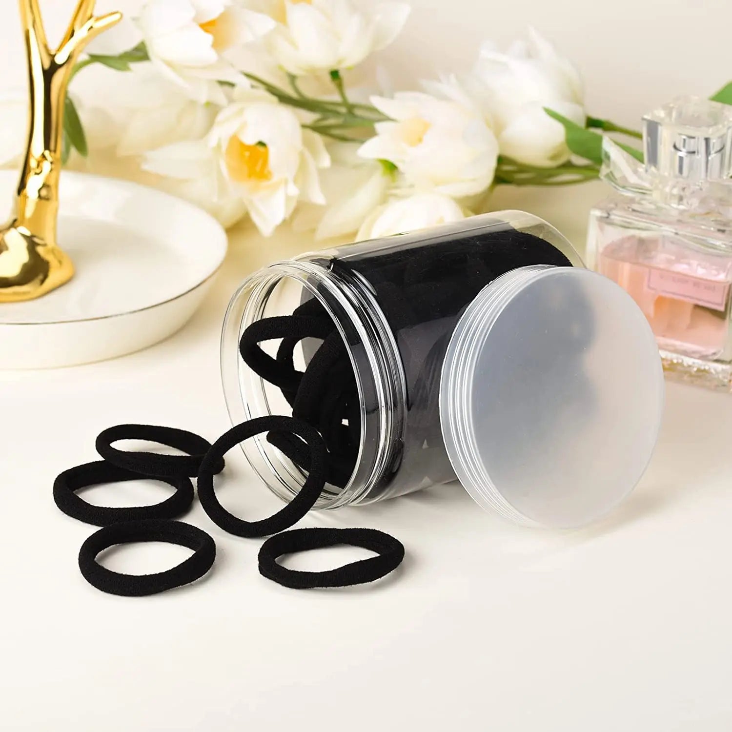 50PCS Black Hair Ties Cotton Seamless Ponytail Holders – No Damage Elastic Hair Bands for Thick, Heavy and Curly Hair Ifelshop