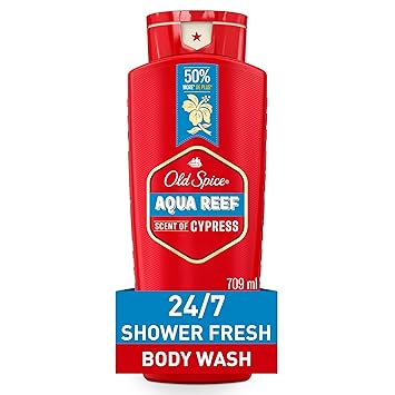 Old Spice Refreshing Body Wash for Men, 3X Defense, 24/7 Shower Fresh with Long Lasting Scent, Red Collection, Aqua Reef with Cypress Scent, 24 oz Retailxpres