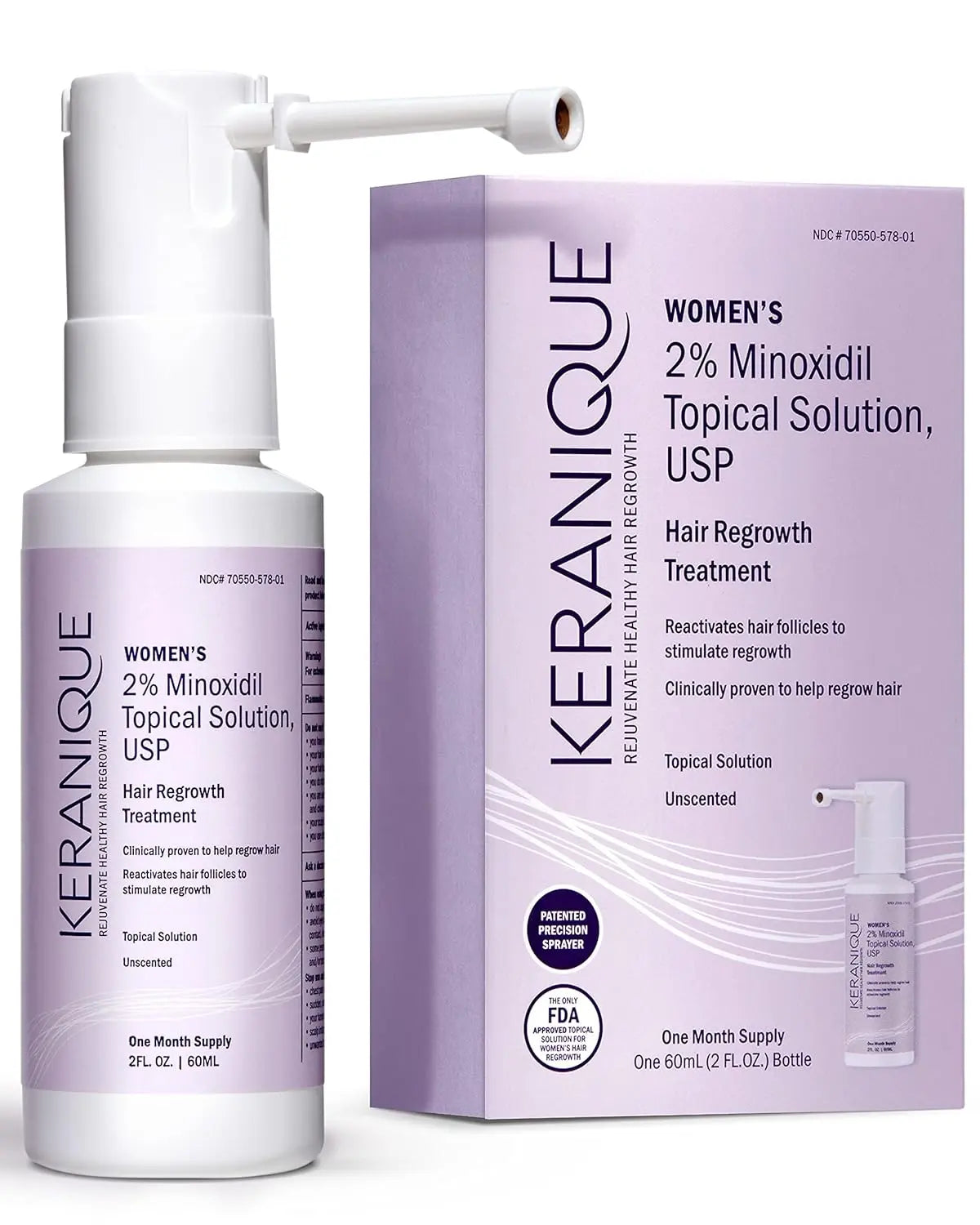 Keranique Hair Regrowth Treatment for Women - 2% Minoxidil for Hair Growth & Thickening - Topical Solution Scalp Treatment for Hair Loss & Thinning w/ Precision Spray Applicator - 2 Fl Oz Ifelshop