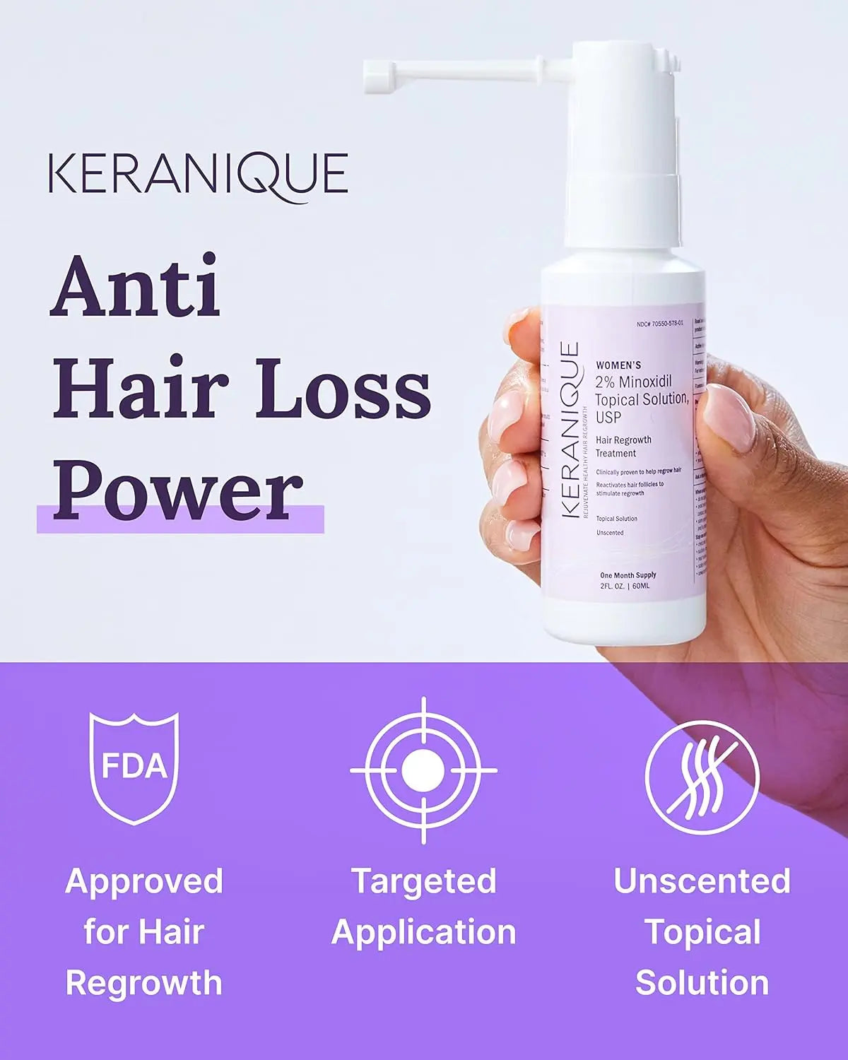 Keranique Hair Regrowth Treatment for Women - 2% Minoxidil for Hair Growth & Thickening - Topical Solution Scalp Treatment for Hair Loss & Thinning w/ Precision Spray Applicator - 2 Fl Oz Ifelshop