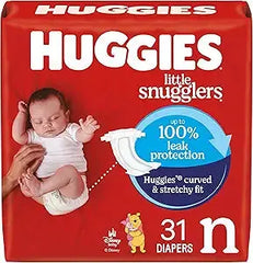 Huggies Size Newborn Diapers, Little Snugglers Baby Diapers, Size Newborn (up to 10 lbs), 31 Count, Packaging May Vary Retailxpres
