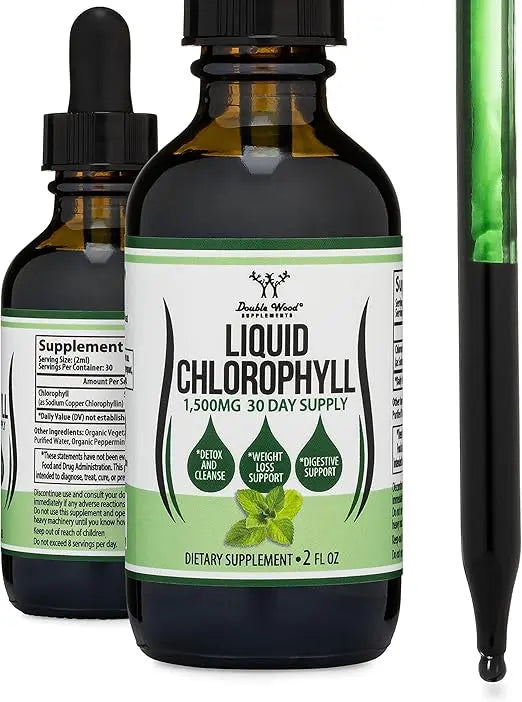 Chlorophyll Liquid Drops - for Digestion, Gut Health, Energy and Detox - Vegan Safe (Rich, Full Texture and Taste, Not Watered Down), 2oz Peppermint Flavored, by Double Wood Retailxpres