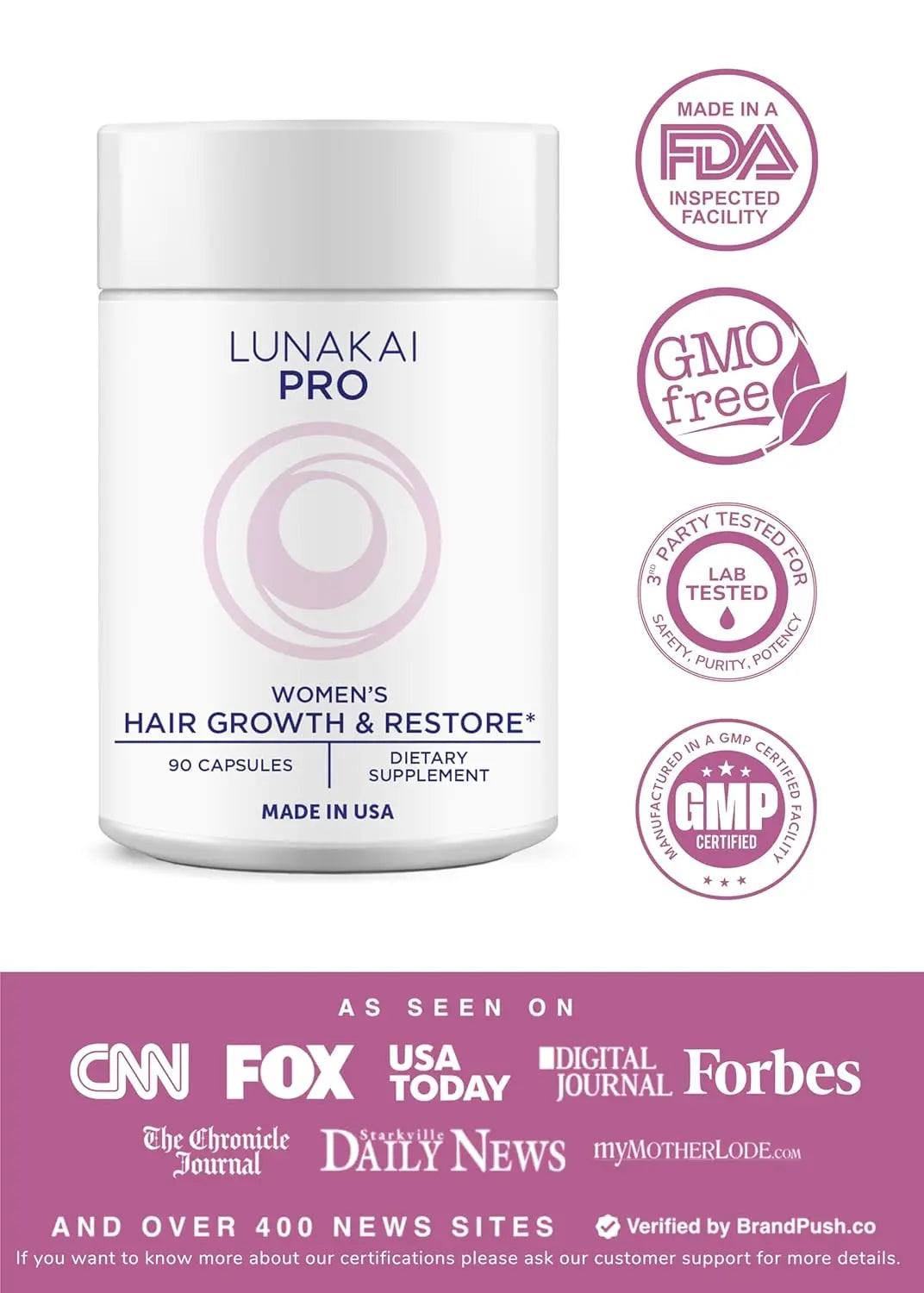 Lunakai PRO Women’s Hair Growth & Restore Vitamins – Advanced 15+ Nutrient Formula to Support Thicker, Stronger Hair, USA Made Hair Supplement (90 Capsules) IFELSHOP