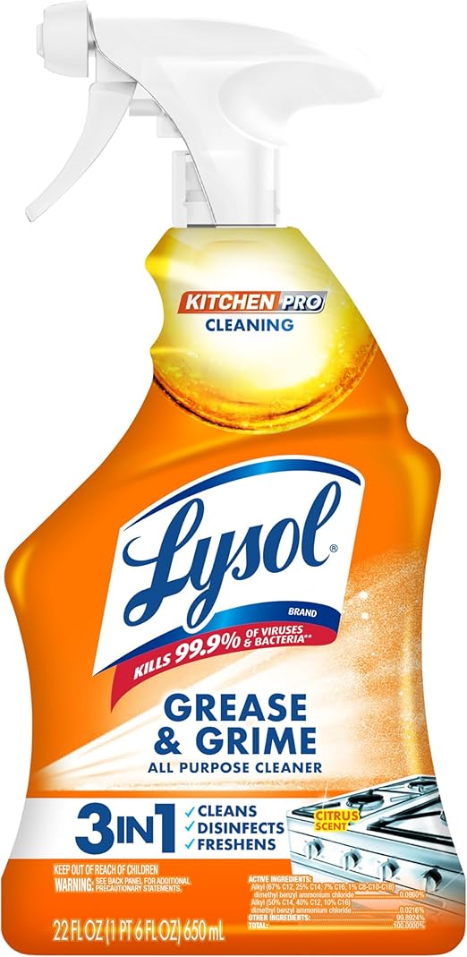 Lysol Pro Kitchen Spray Cleaner and Degreaser, Antibacterial All Purpose Cleaning Spray for Kitchens, Countertops, Ovens, and Appliances, Citrus Scent, 22oz Retailxpres