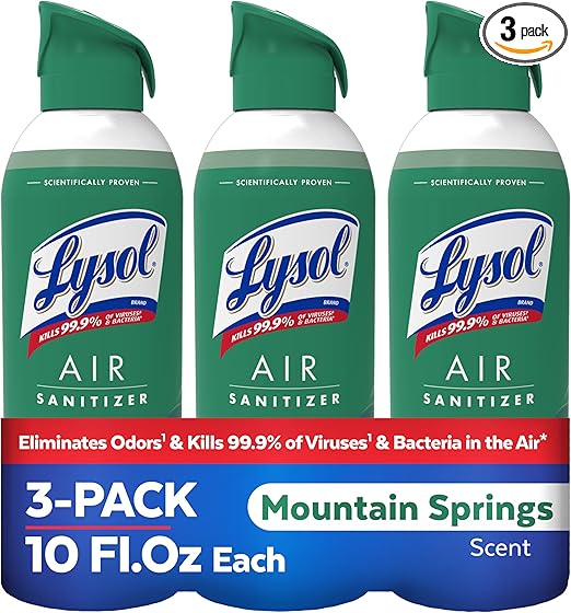 Lysol Air Sanitizer Spray with Odor Eliminator for Home & Office, Sanitizing Spray, Air Freshener Alternative, Mountain Spring Scent, 10 oz (Pack of 3) Retailxpres