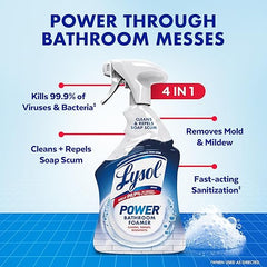Lysol Power Foaming Bathroom Cleaner, Multipurpose Cleaner For Showers, Bathtubs, Sinks, Disinfectant Spray Kills 99.9% Of Germs, Zero Bleach Cleaning Spray, 32 Oz. Retailxpres