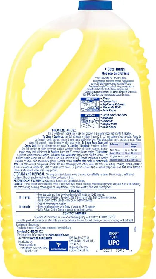 Lysol Multi-Surface Cleaner, Sanitizing and Disinfecting Pour, to Clean and Deodorize, Sparkling Lemon and Sunflower Essence, 144 Fl Oz Retailxpres