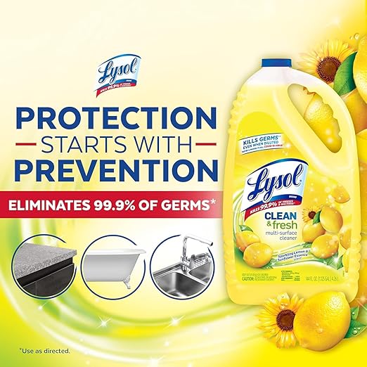 Lysol Multi-Surface Cleaner, Sanitizing and Disinfecting Pour, to Clean and Deodorize, Sparkling Lemon and Sunflower Essence, 144 Fl Oz Retailxpres