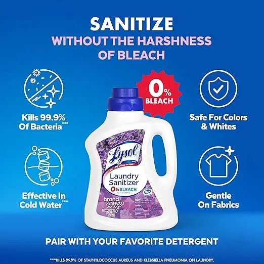 Lysol Disinfectant Laundry Sanitizer & Scent Booster, Laundry Detergent Additive, Color Safe Bleach Alternative, Laundry Odor Eliminator, Kills Bacteria & Viruses, Lavender Scent, 90 Fl Oz Retailxpres