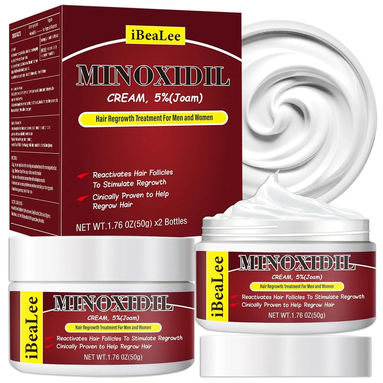 5% Minoxidil Hair Growth Cream for Men and Women Extra Strength Topical Treatment for Thicker Fuller Hair 2 Bottles Ifelshop