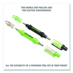 OEMTOOLS 6-Way Pen-Style Screw/Nut Driver, Phillips/Slotted Bits, Metric Sockets, 5.38" Long, Black/Green, Green/Clear, 4/Pack (GNS22537) Retailxpres