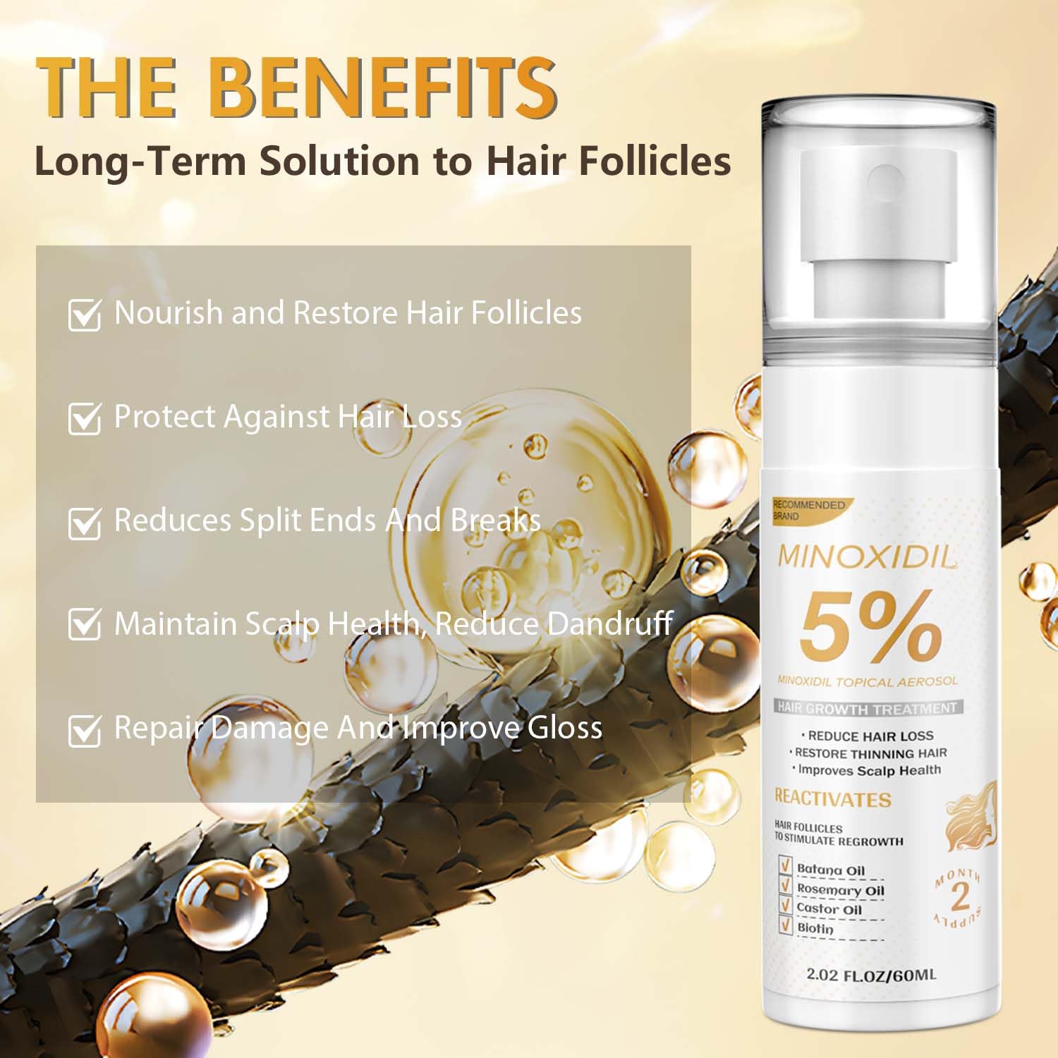 Minoxidil for Men and Women, Hair Growth Biotin Serum with Batana and Rosemary for Hair Beard Regrowth Treatments Extra Strength Hair Loss Solution, Clinically Proven to Regrow Thicker Ifelshop